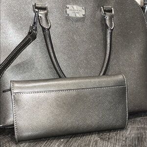Michael Kors Metallic Silver Handbag AND Wallet